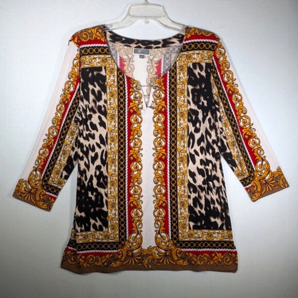 JM Collection Leopard Scarf Print Top M